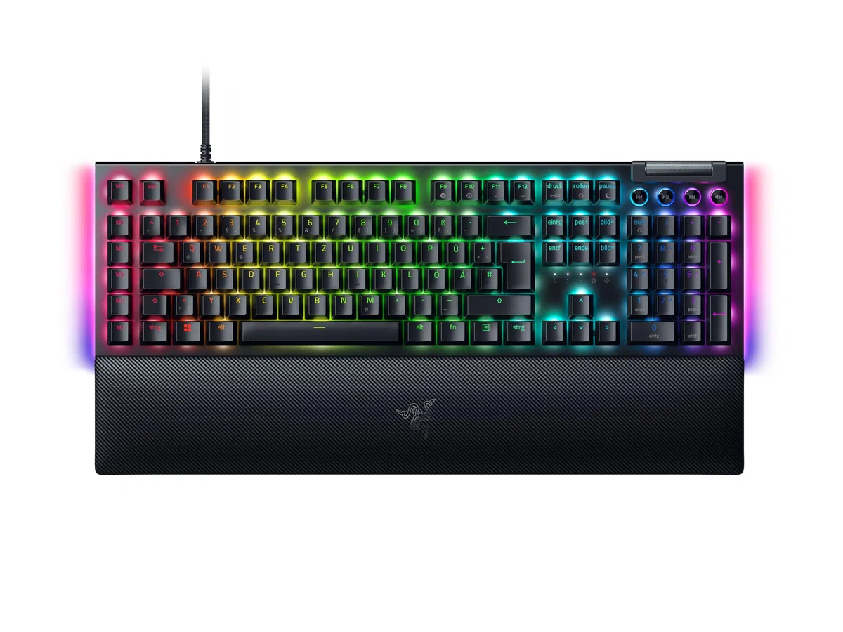 Razer BlackWidow V4 Mechanische Gaming-Tastatur Chroma RGB Green Switches Makro-Tasten Doubleshot-ABS-Tastenkappen QWERTZ DE-Layout Schwarz