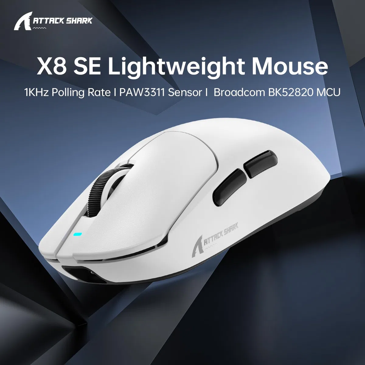 ATTACK SHARK X8SE Gaming Mouse 55g Superlight PixArt PAW3311 Wireless Wired Adjustable DPI 25000 500mAh White