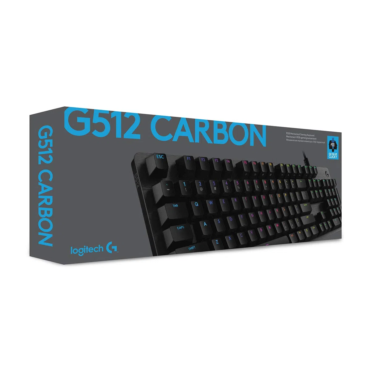 Logitech G512 mechanische Gaming-Tastatur GX-Blue Clicky Switches LIGHTSYNC RGB Aluminium-Gehäuse Skandinavisches Layout Schwarz