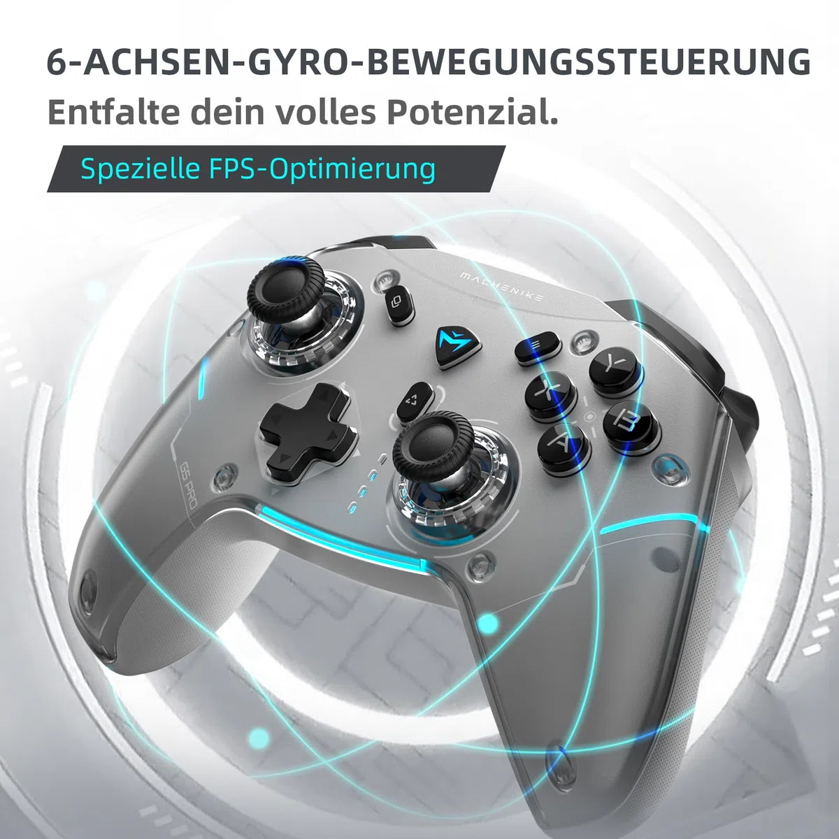 Machenike G5PROMAXSE Bluetooth Controller 1000Hz Hall Effect Joysticks Trigger Gaming Controller Wireless PC Switch iOS Android 2 Rücktasten Weiß