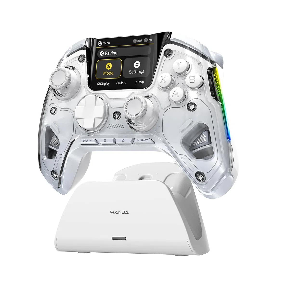 ManbaOne Wireless Gaming Controller für PC Switch iOS Android Hall-Effekt Stick Trigger RGB-Beleuchtung 1800mAh Ladestation Weiß