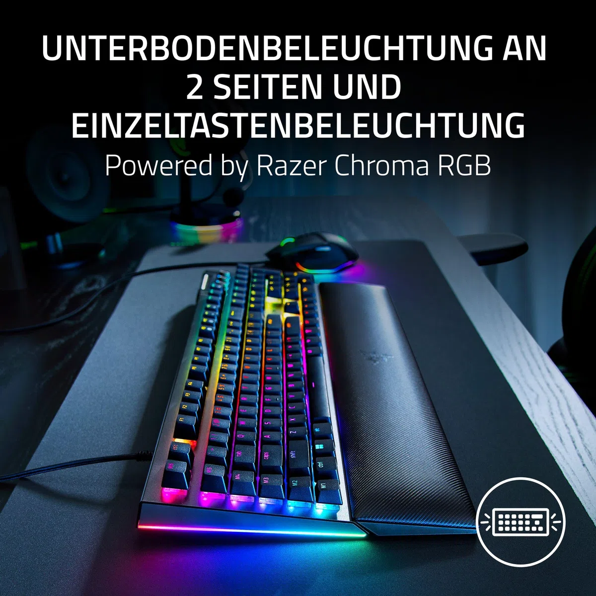 Razer BlackWidow V4 Mechanische Gaming-Tastatur Chroma RGB Green Switches Makro-Tasten Doubleshot-ABS-Tastenkappen QWERTZ DE-Layout Schwarz