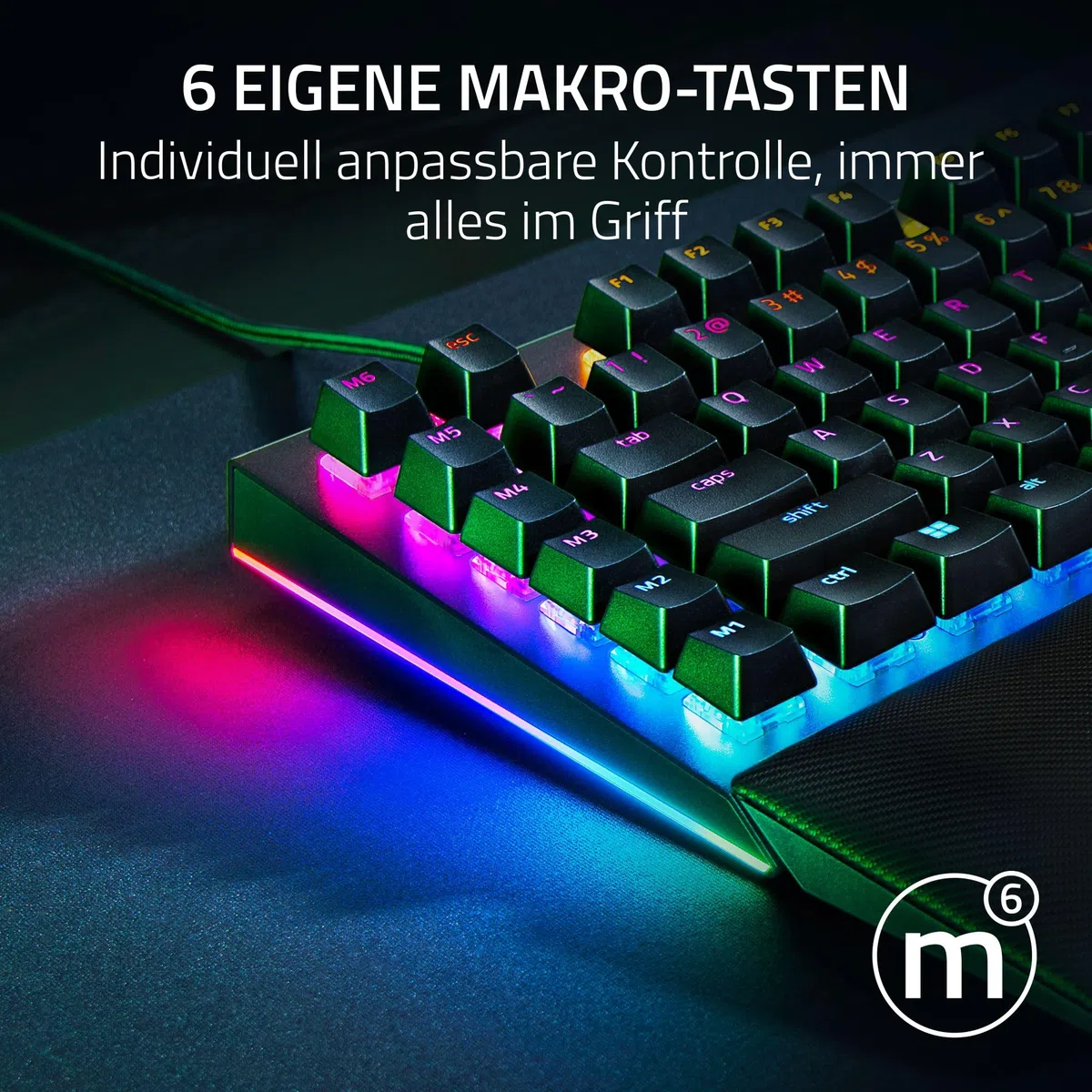 Razer BlackWidow V4 Mechanische Gaming-Tastatur Chroma RGB Green Switches Makro-Tasten Doubleshot-ABS-Tastenkappen QWERTZ DE-Layout Schwarz