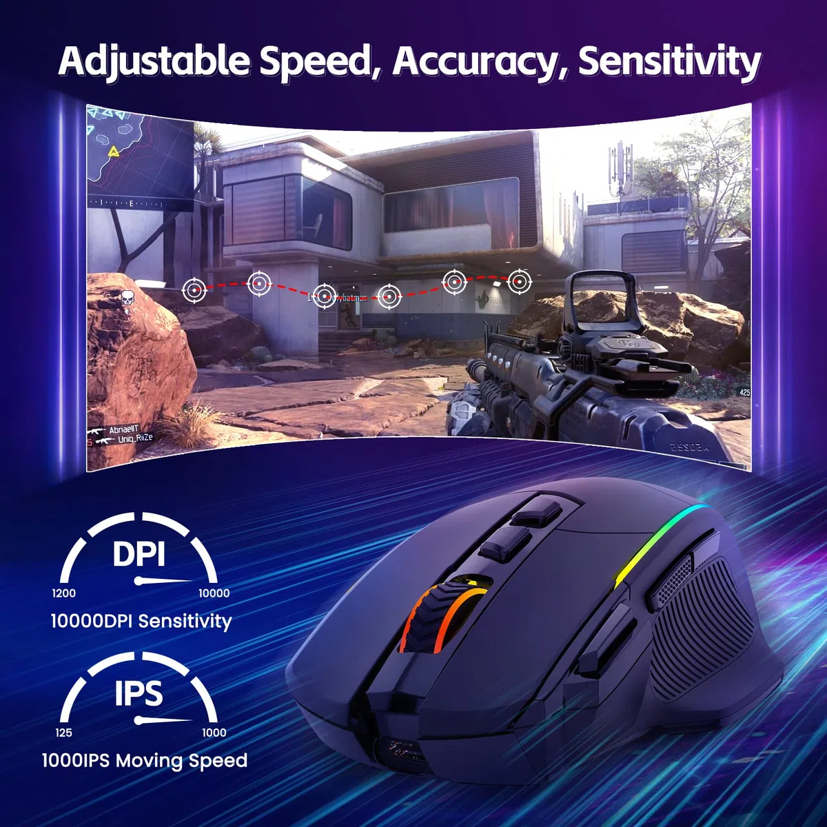 RisoPhy Gaming Maus Kabellose RGB 2.4G USB-C Bluetooth 10000DPI 8 Programmierbare Tasten Ergonomische Maus für PC Mac Gamer