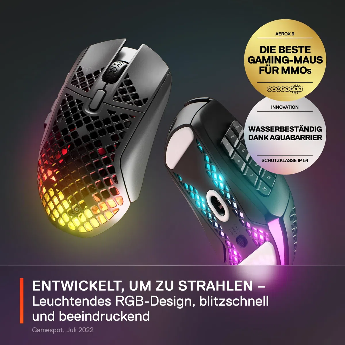 SteelSeries Aerox 9 Wireless RGB Gaming-Mouse 18 Tasten Bluetooth 2,4 GHz Optischer TrueMove Air-Sensor 18.000 DPI