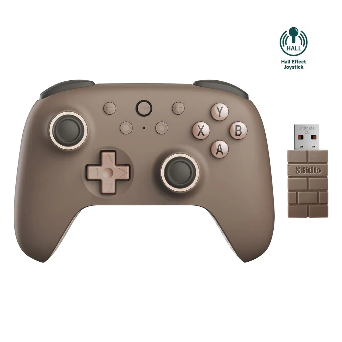 8Bitdo Ultimate 2C Wireless Controller für Windows-PC und Android, 1000 Hz, Hall-Effekt-Joysticks, Hall-Trigger, L4/R4-Stoßfänger, Turbofunktion (Brownie)