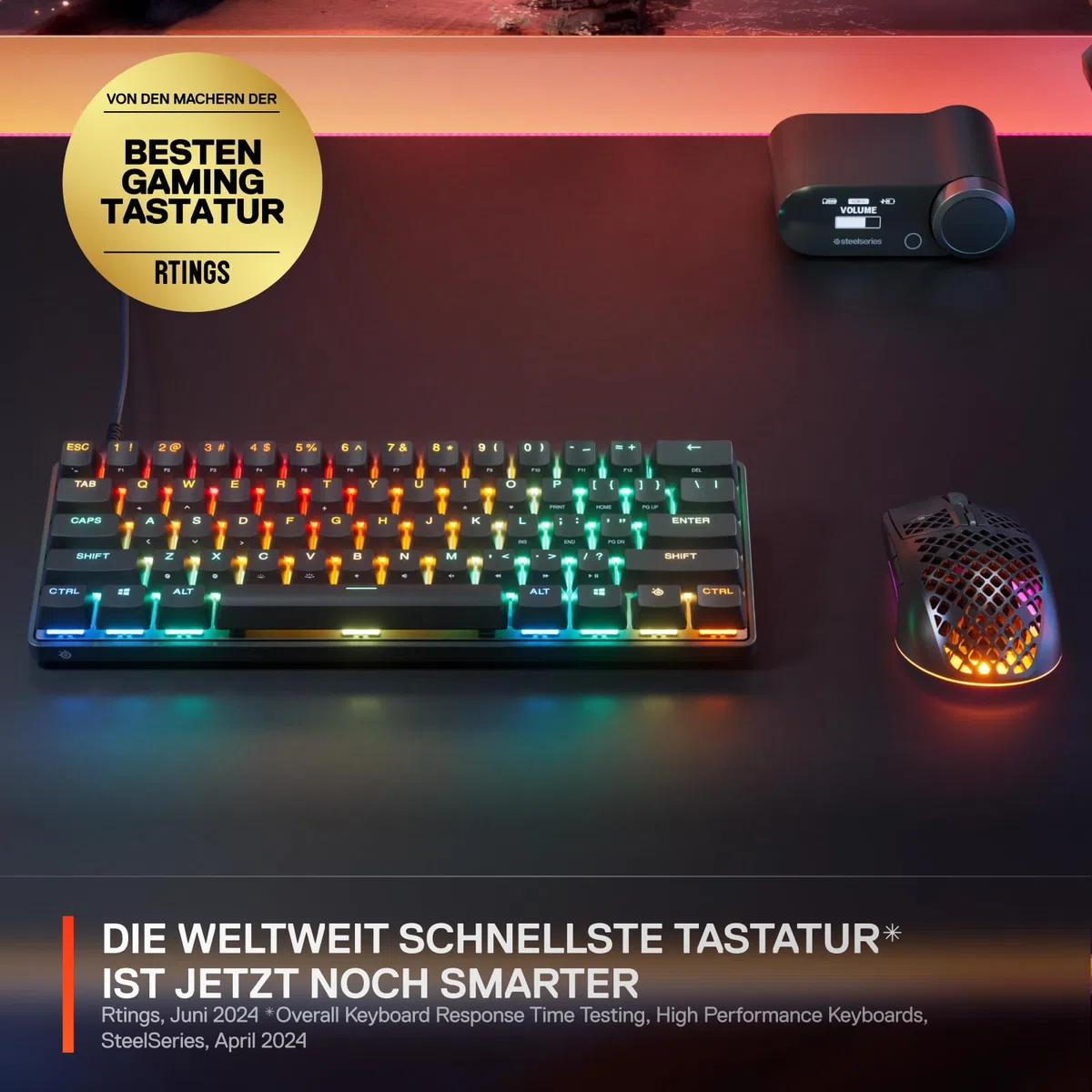 SteelSeries Apex Pro Mini Gen 3 Gaming Tastatur 60 Prozent Hall Effect Switches OmniPoint 3.0 DE Layout QWERTZ