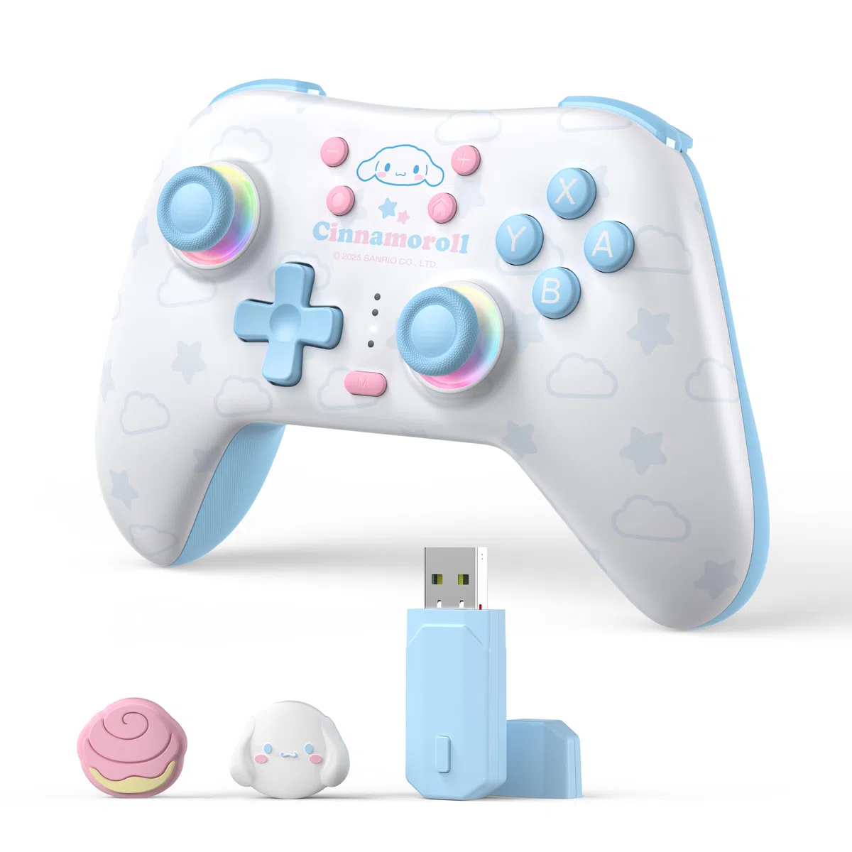 Kuitmor Wireless PC Controller mit RGB, Hall Effekt Joysticks, 1000 Hz, Turbo, Remappable Buttons, PC/Switch/iOS/Android/Linux, Blau Cinnamoroll
