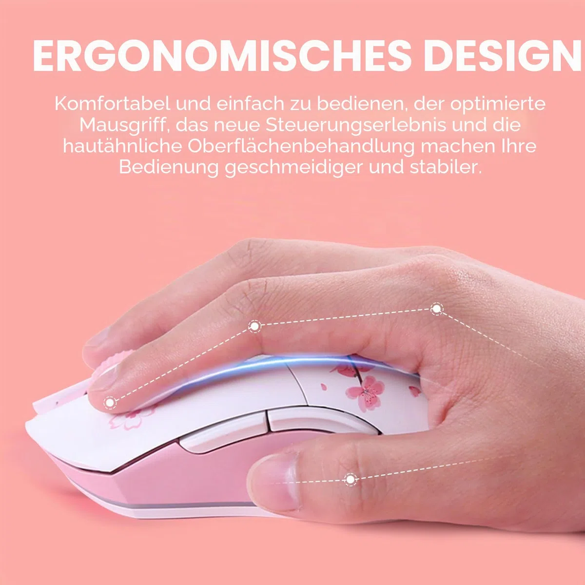 DAREU Sakura Pink Gaming Maus Kabellose mit Magnetic Charging Dock, 12K DPI, 6 Programmierbare Tasten, 300IPS 1000Hz