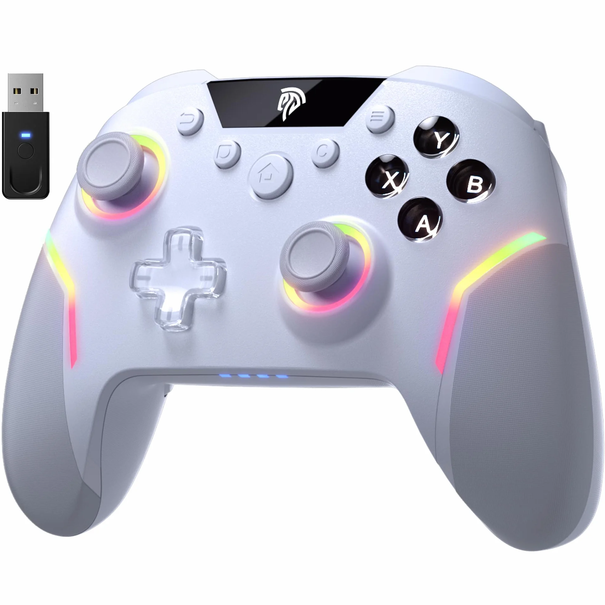 EasySMX X20 Wireless Controller PC RGB Bluetooth 2 in 1 Trigger Hall Joystick Mechanische Tasten 6 Achsen Gyro Kompatibel PC Switch Handy Weiß