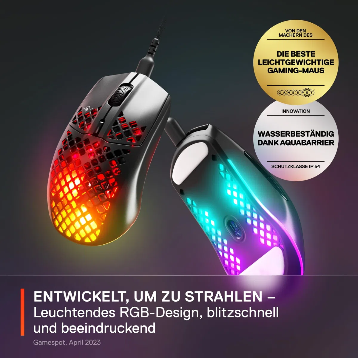 SteelSeries Aerox 3 Superleichte Gaming-Maus Optischer TrueMove Core Sensor 8500 CPI Wasserfest Schwarz