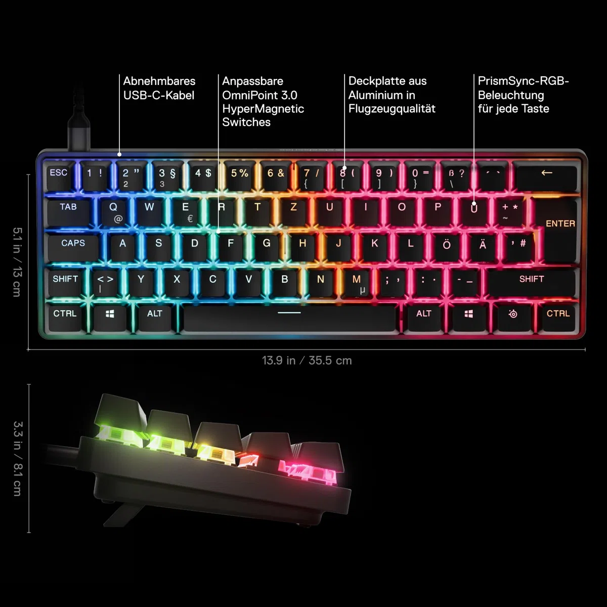 SteelSeries Apex Pro Mini Gen 3 Gaming Tastatur 60 Prozent Hall Effect Switches OmniPoint 3.0 DE Layout QWERTZ