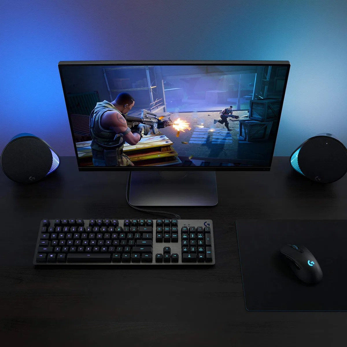 Logitech G512 mechanische Gaming-Tastatur GX-Blue Clicky Switches LIGHTSYNC RGB Aluminium-Gehäuse Skandinavisches Layout Schwarz