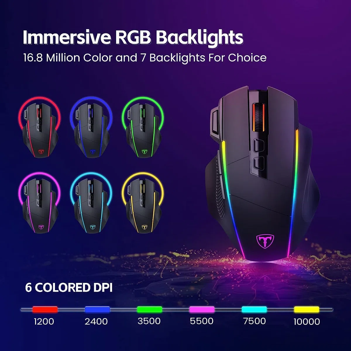 RisoPhy Gaming Maus Kabellose RGB 2.4G USB-C Bluetooth 10000DPI 8 Programmierbare Tasten Ergonomische Maus für PC Mac Gamer