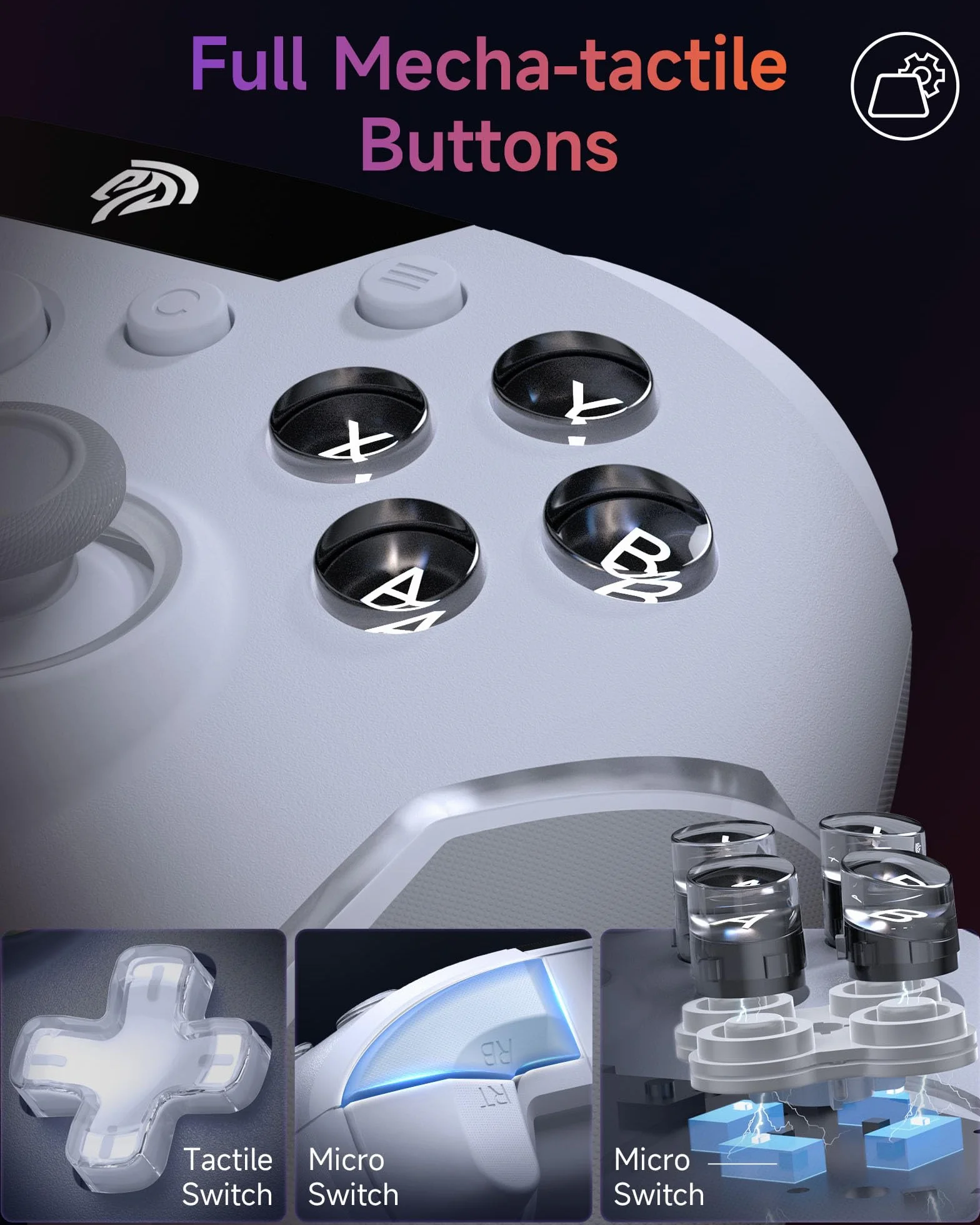 EasySMX X20 Wireless Controller PC RGB Bluetooth 2 in 1 Trigger Hall Joystick Mechanische Tasten 6 Achsen Gyro Kompatibel PC Switch Handy Weiß