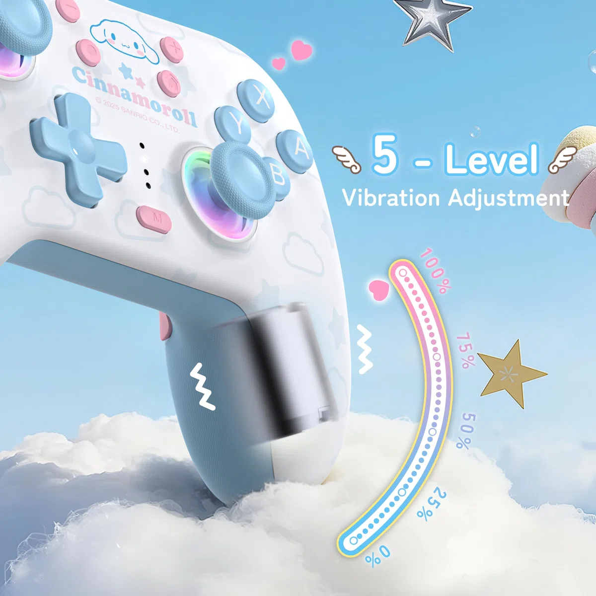 Kuitmor Wireless PC Controller mit RGB, Hall Effekt Joysticks, 1000 Hz, Turbo, Remappable Buttons, PC/Switch/iOS/Android/Linux, Blau Cinnamoroll