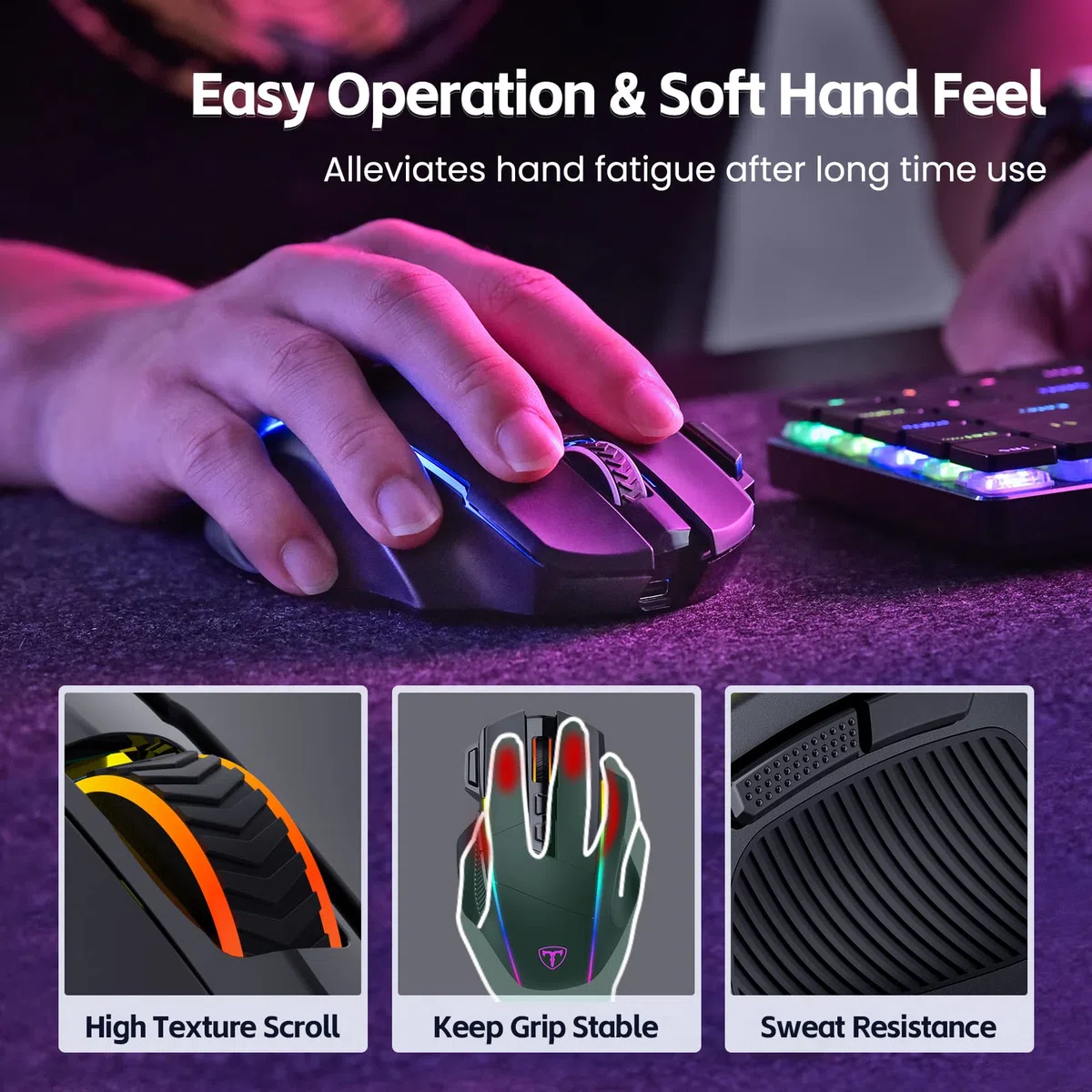 RisoPhy Gaming Maus Kabellose RGB 2.4G USB-C Bluetooth 10000DPI 8 Programmierbare Tasten Ergonomische Maus für PC Mac Gamer